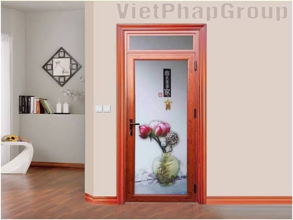 cửa nhôm kính phòng ngủ màu vân gỗ